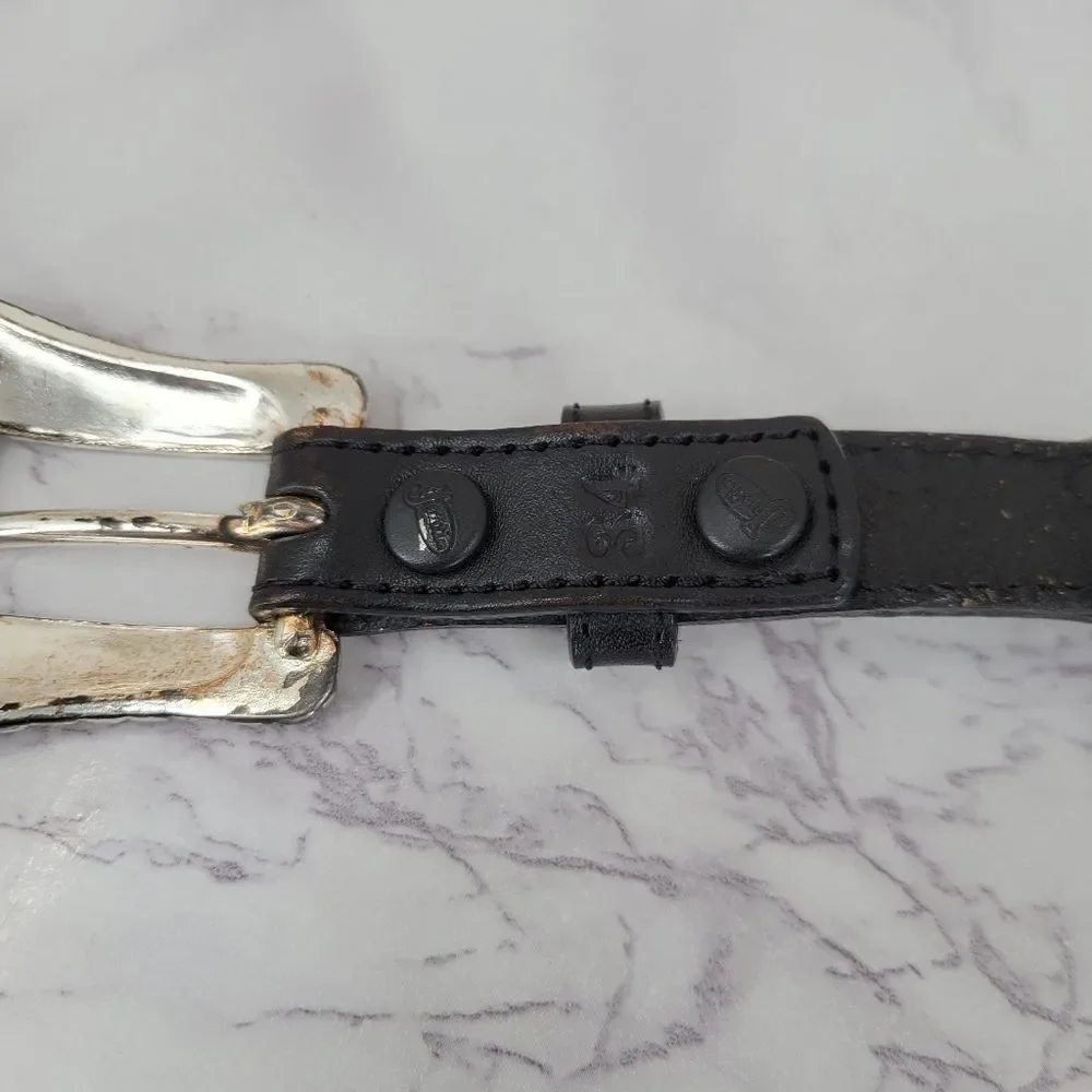 Justin Vintage Cowhide Black Leather Belt with Silver Buckle Conchos Aztec Inlay